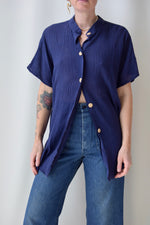 Navy Gauze Cotton Tunic Top