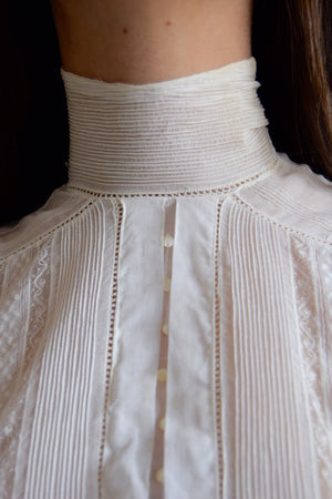 Antique Victorian High Collar Gauze Cotton Blouse
