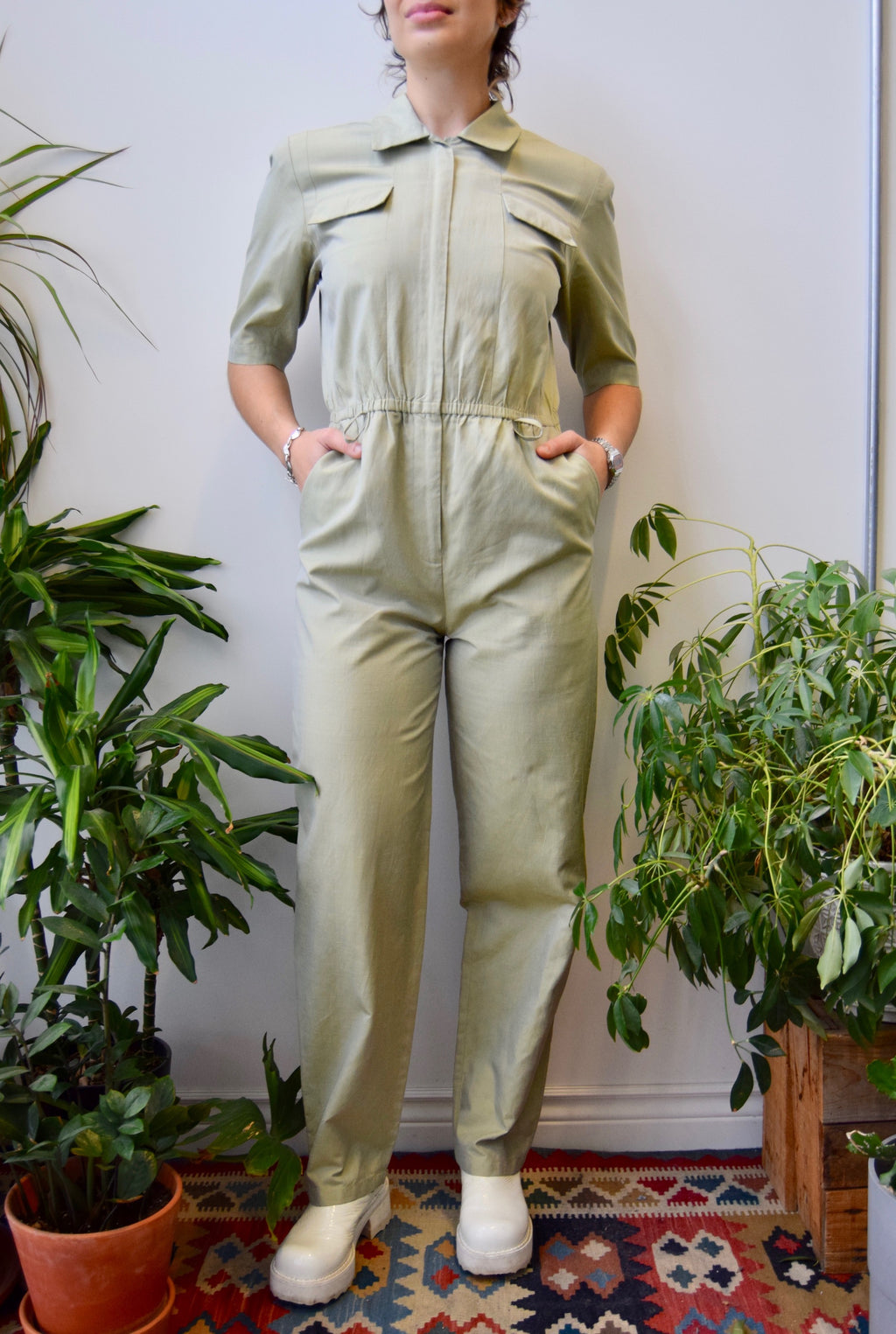 Tea Green Silk & Linen Suit