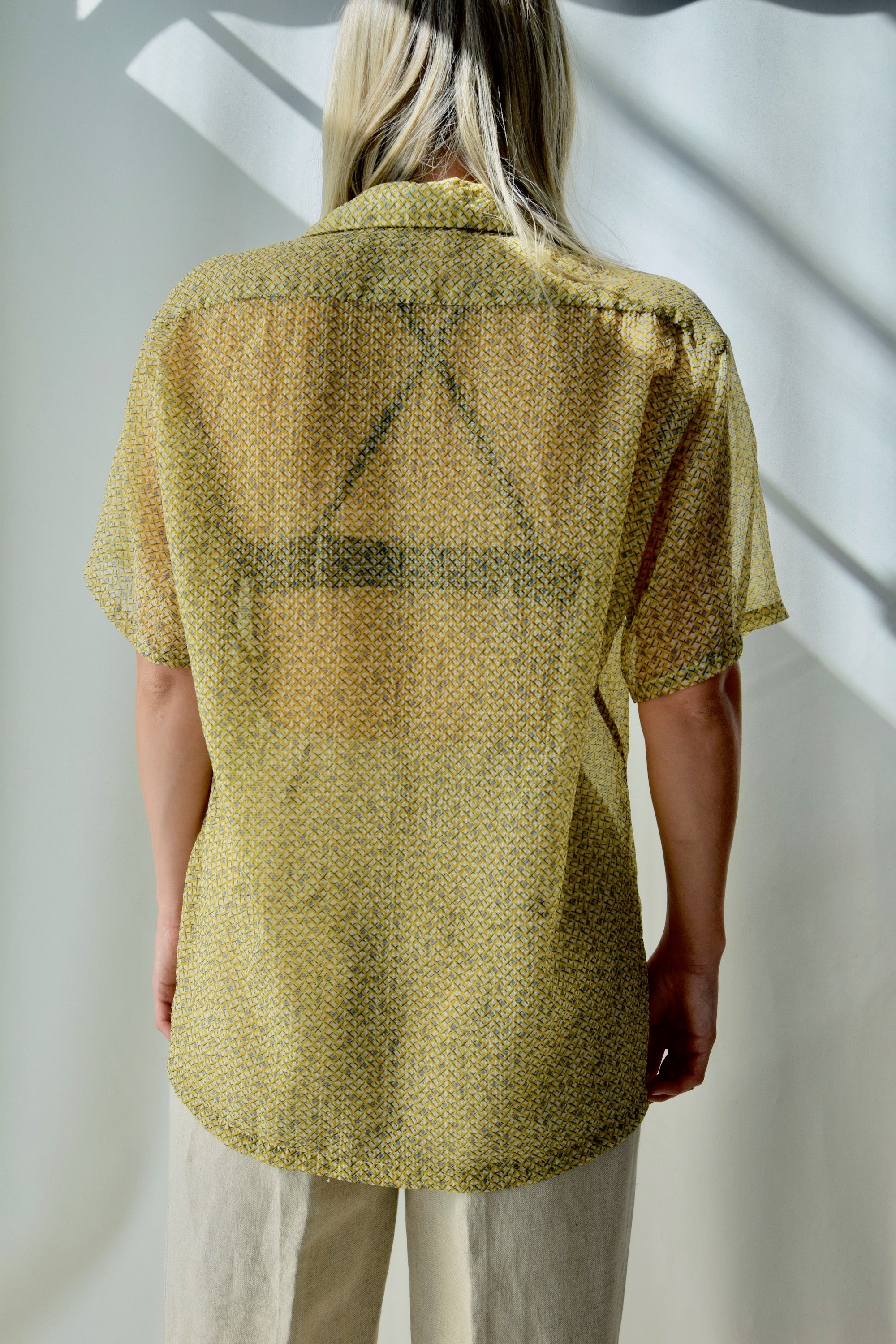 1950's Pebbled Buttercup Sheer Mens Button Up