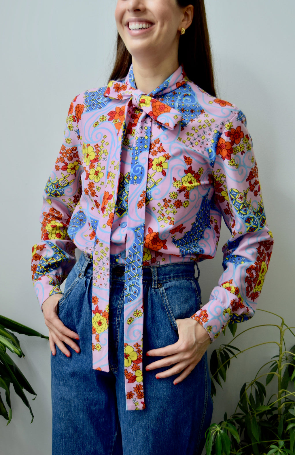 Seventies Psychedelic Pussy Bow Blouse