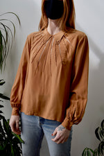 Collared Caramel Silk Blouse