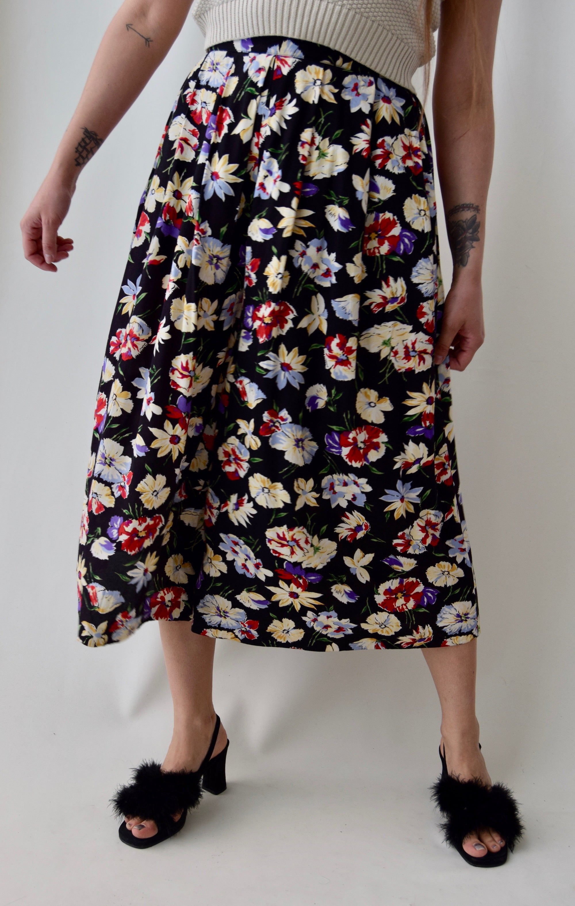 Pleated Floral Rayon Culottes With Pockets