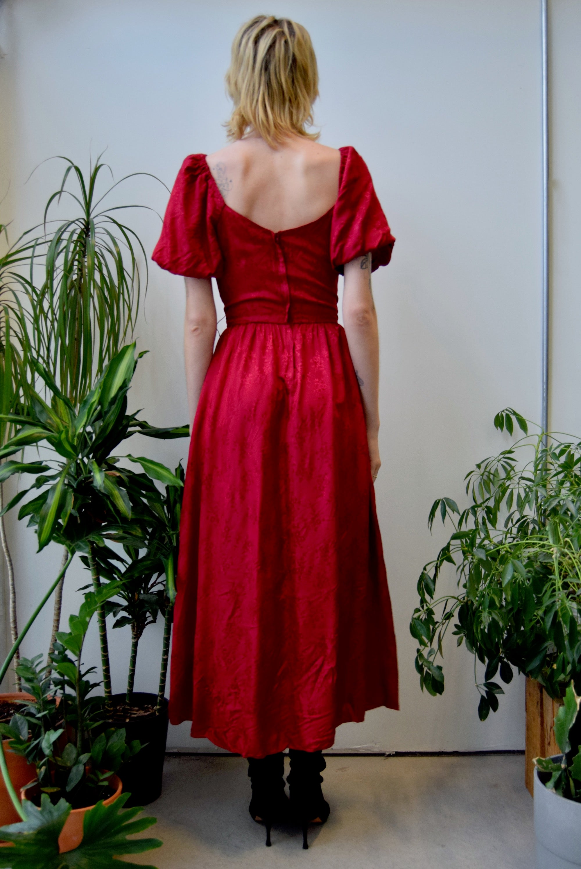 Seventies Cranberry Floral Princess Dress