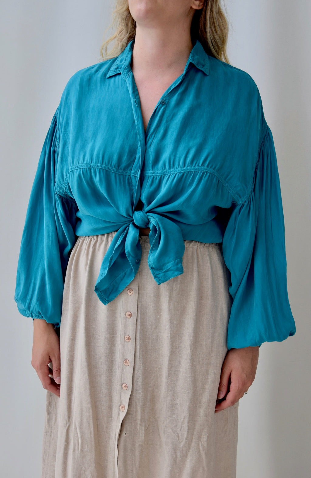 EXTREME Teal Rayon Balloon Sleeve Blouse