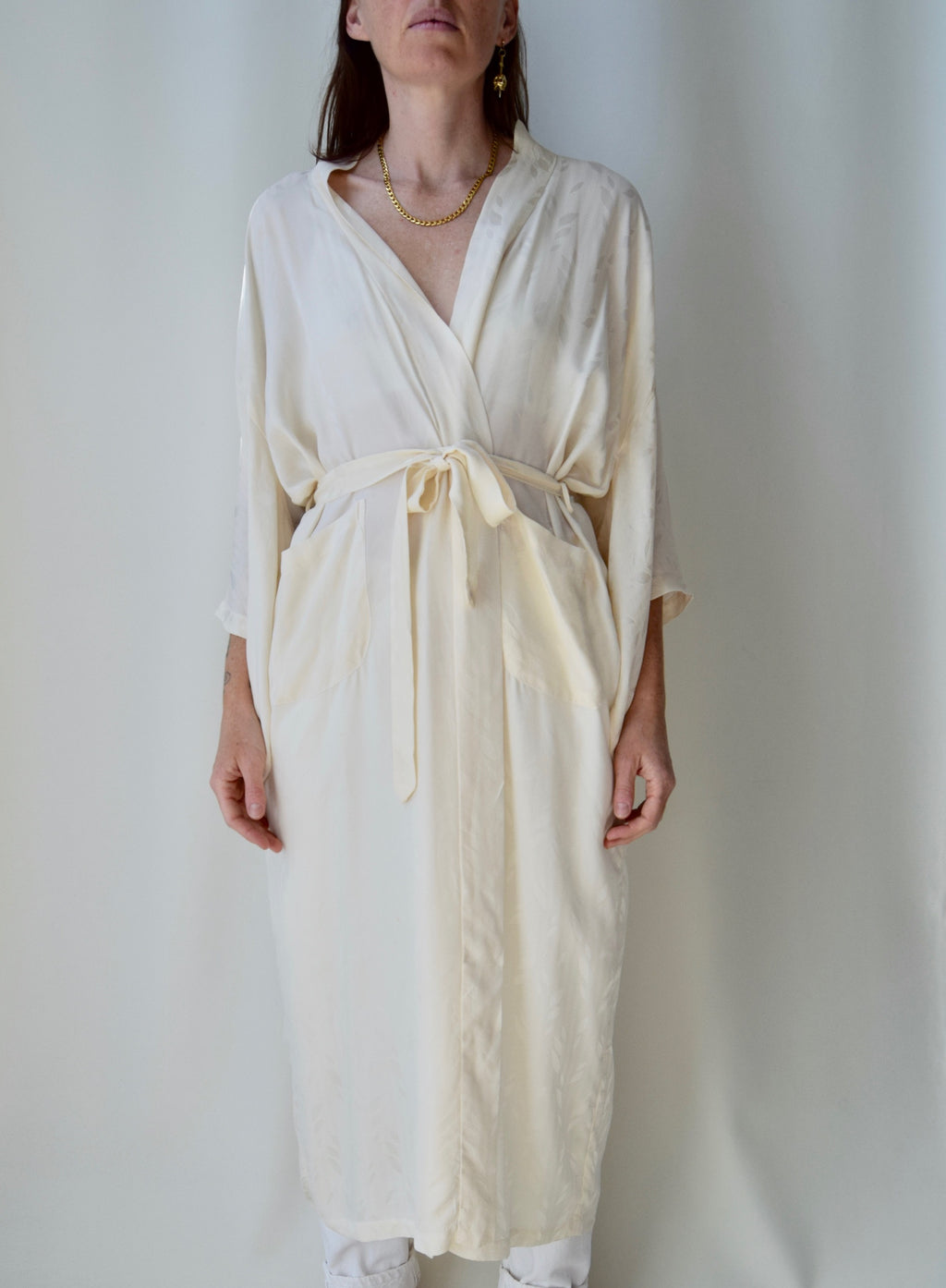 Cream Kimono Sleeve Silk Robe