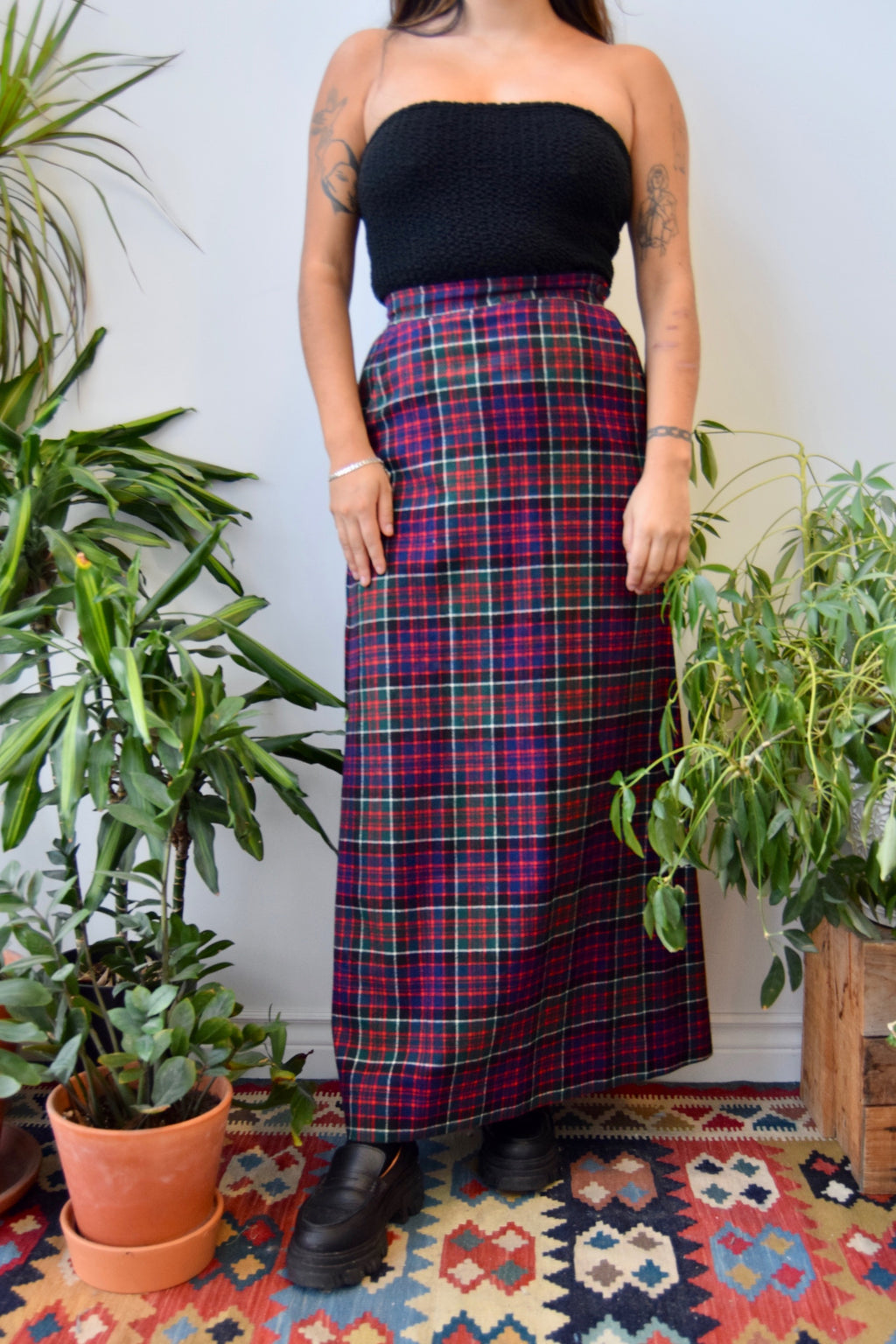 Wool Plaid Maxi Skirt