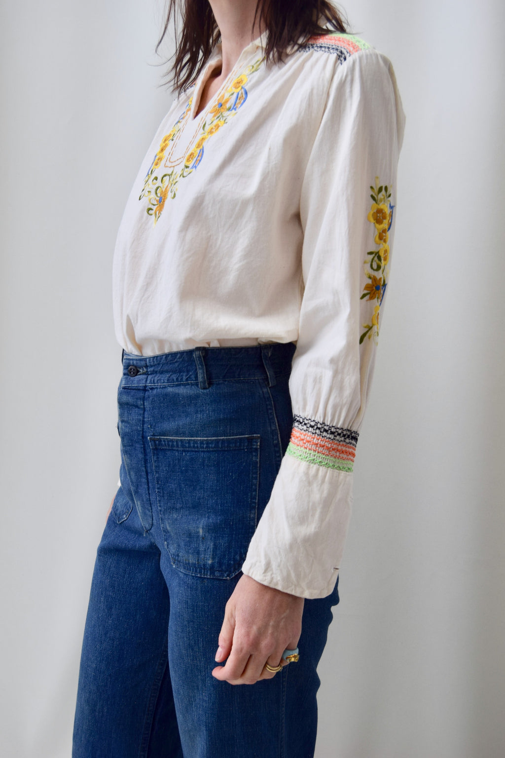 1970's Embroidered Cotton Collared Blouse