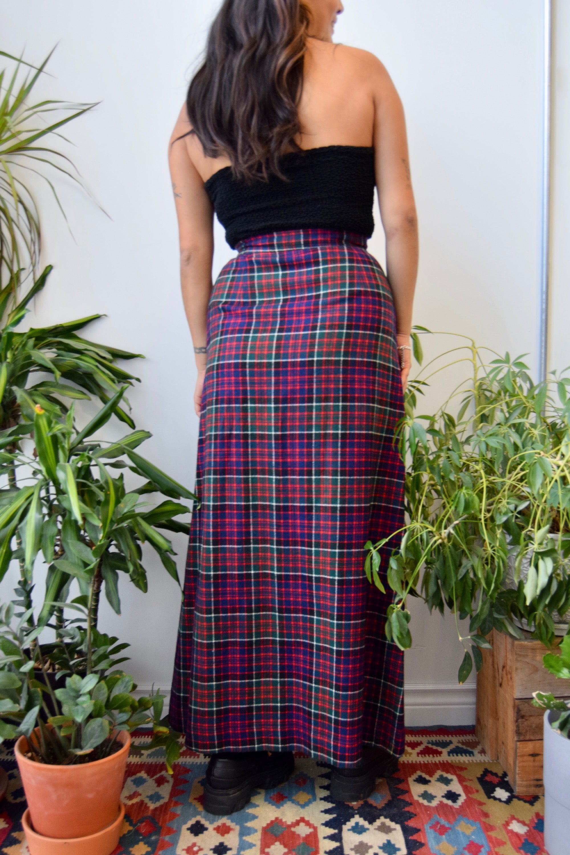 Wool Plaid Maxi Skirt