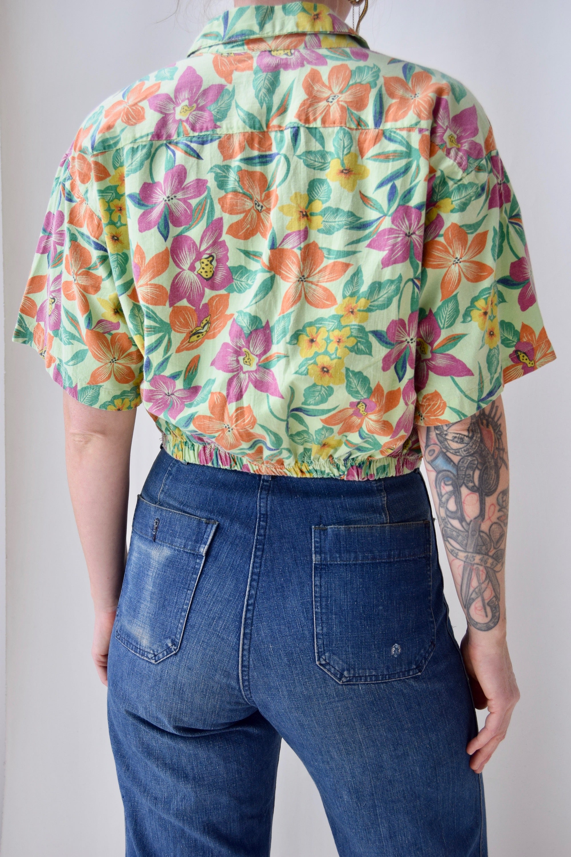 Muted Green Floral Crop Top