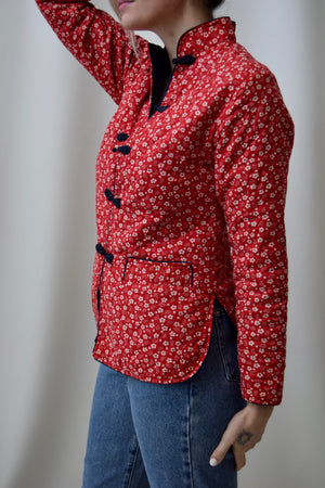 Vintage 70's Quilted Red and White Floral Paisley Printed Jacket