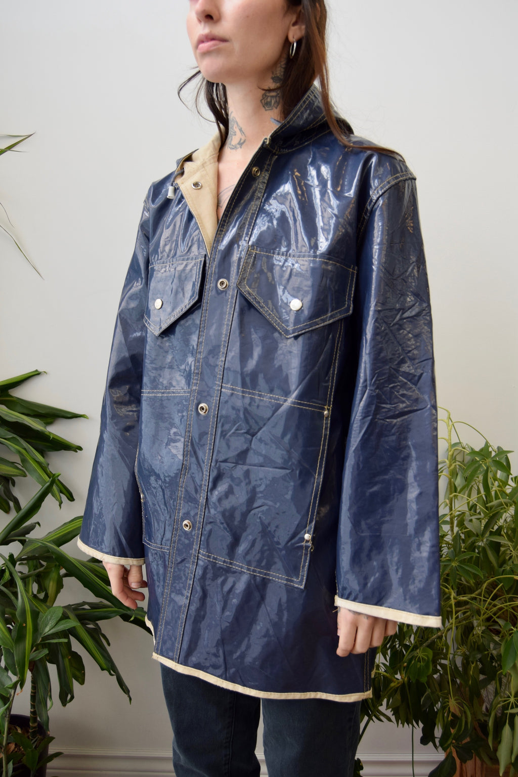 Navy Canvas Lined Raincoat