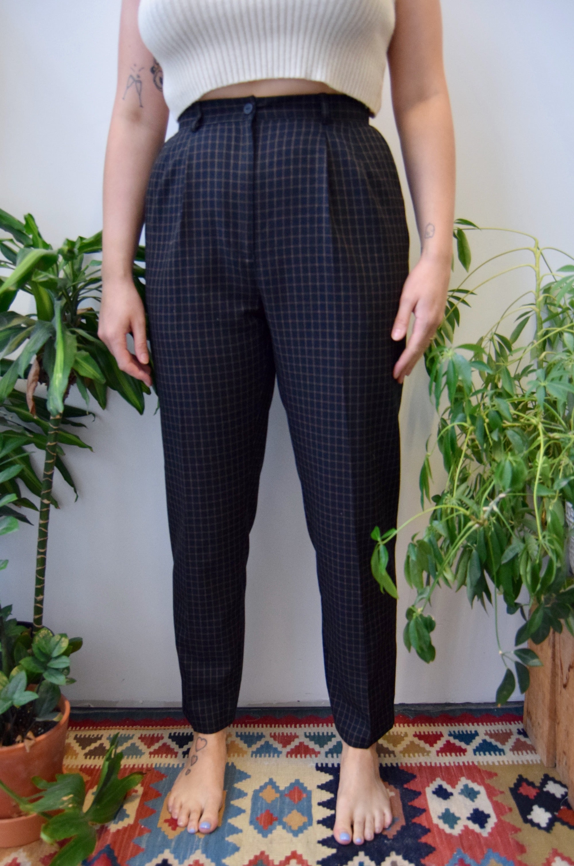 Grid Patterned Trousers