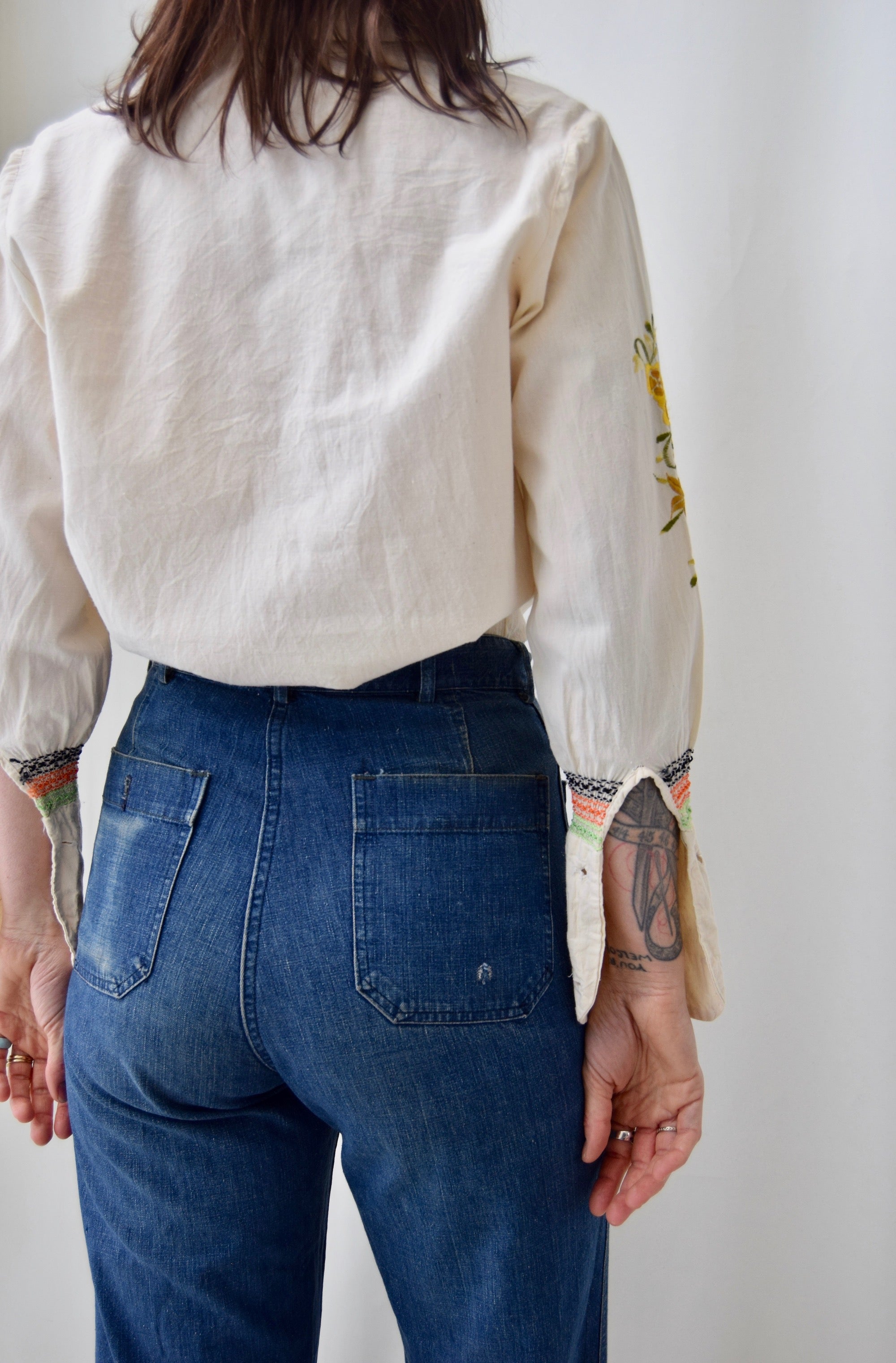 1970's Embroidered Cotton Collared Blouse
