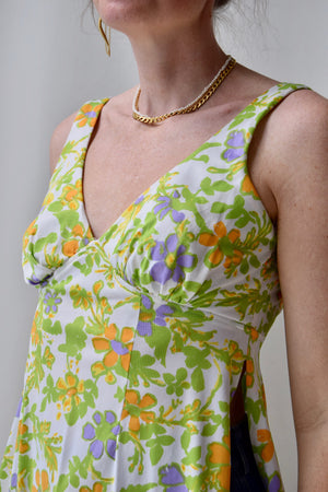 1970's Floral Side Slit Tunic Top