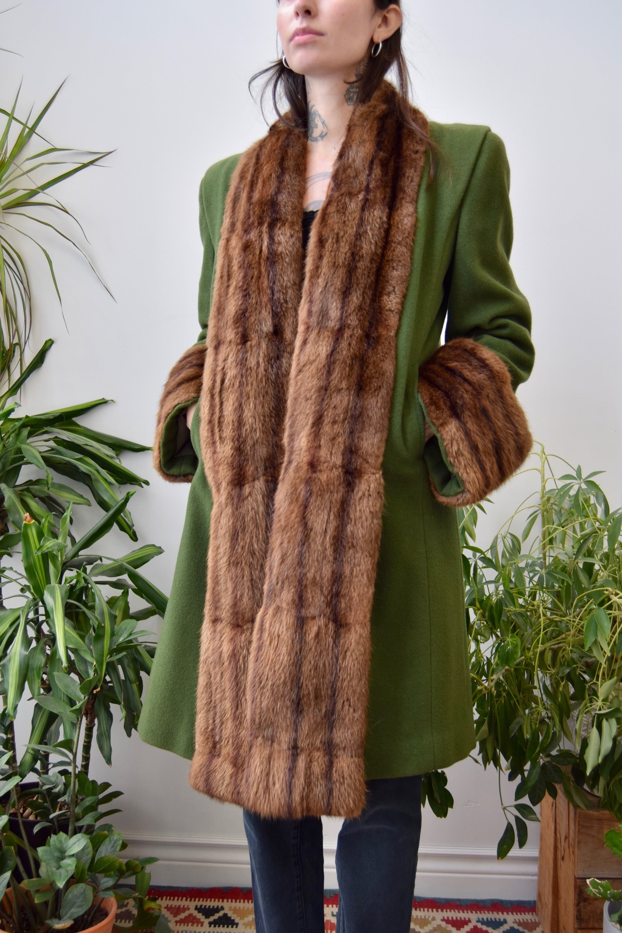 Forties Fur Shawl Collar Swing Coat