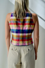 Rainbow Raw Silk Gingham Top