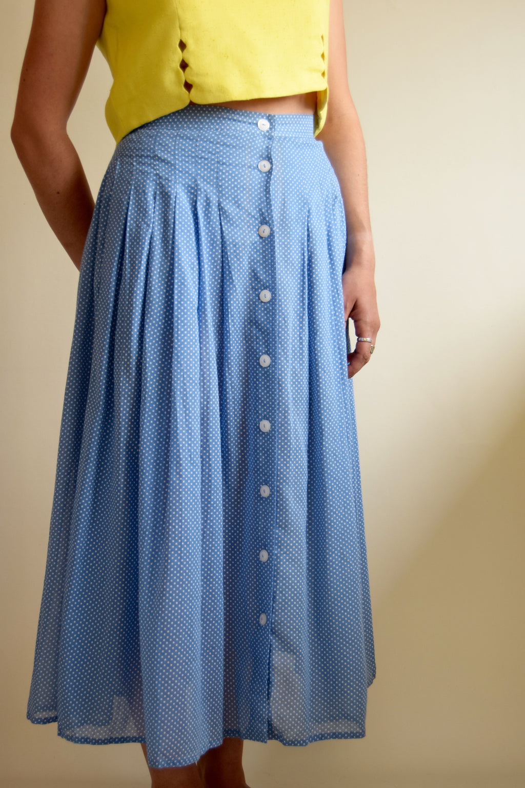 Vintage Lizsport Cotton Polka Dot Midi Skirt