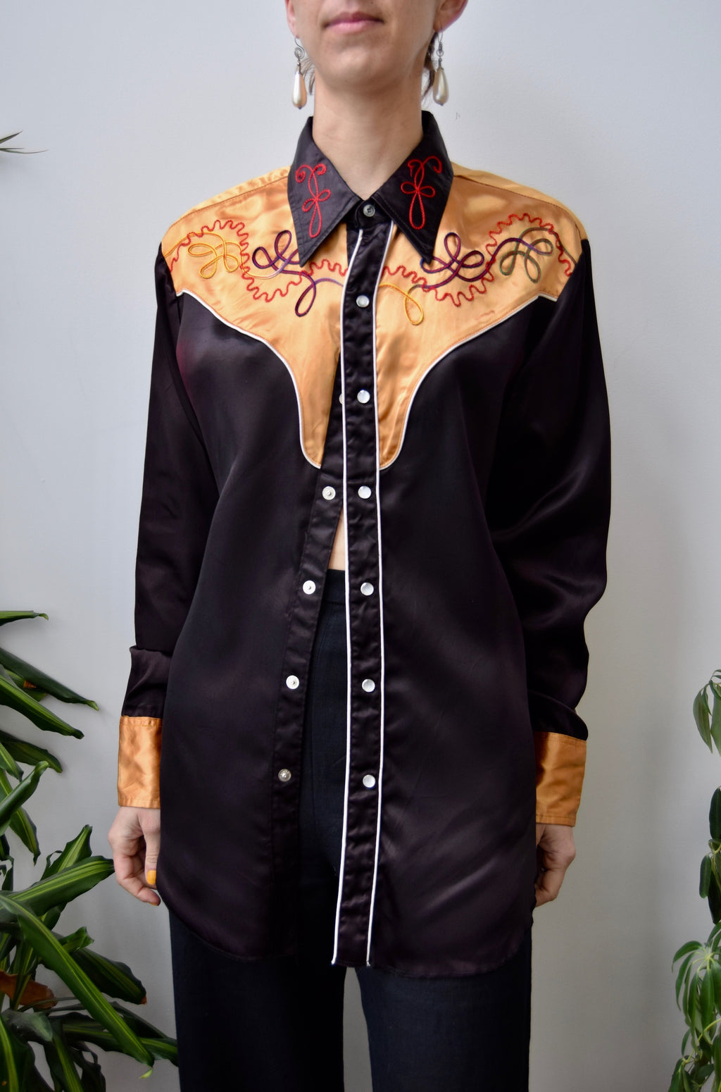 Seventies Satin Embroidered Western Shirt