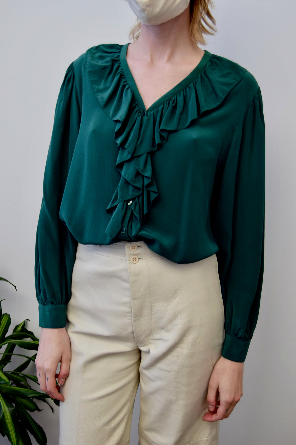 Emerald Silk Ruffle Top