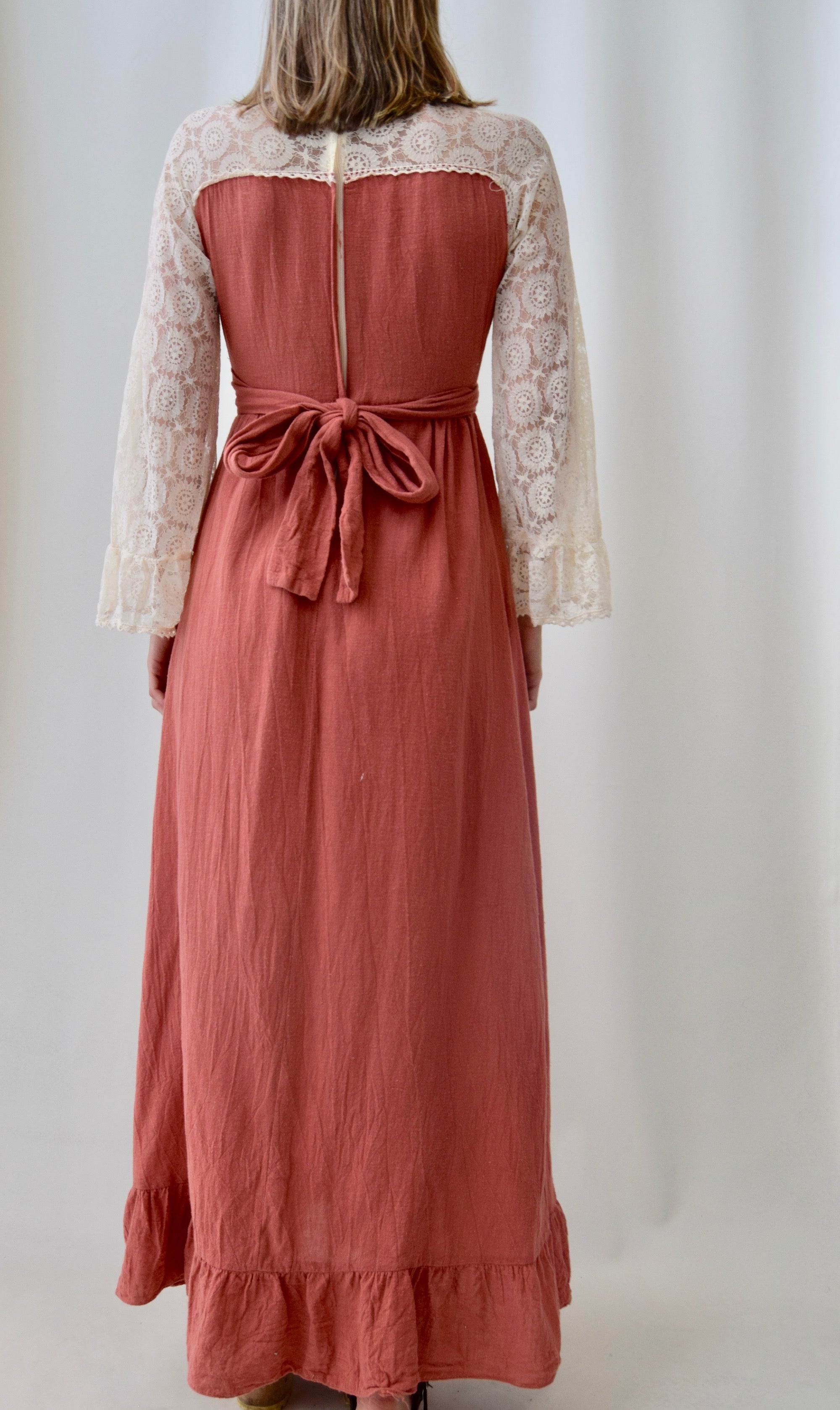 1970's Peach Peasant Dress
