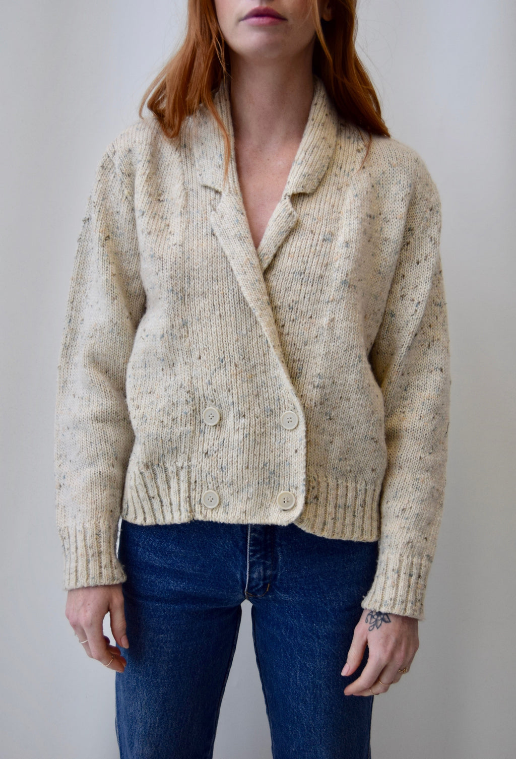 Pebbled Pastel and Cream Double Breasted Cardigan