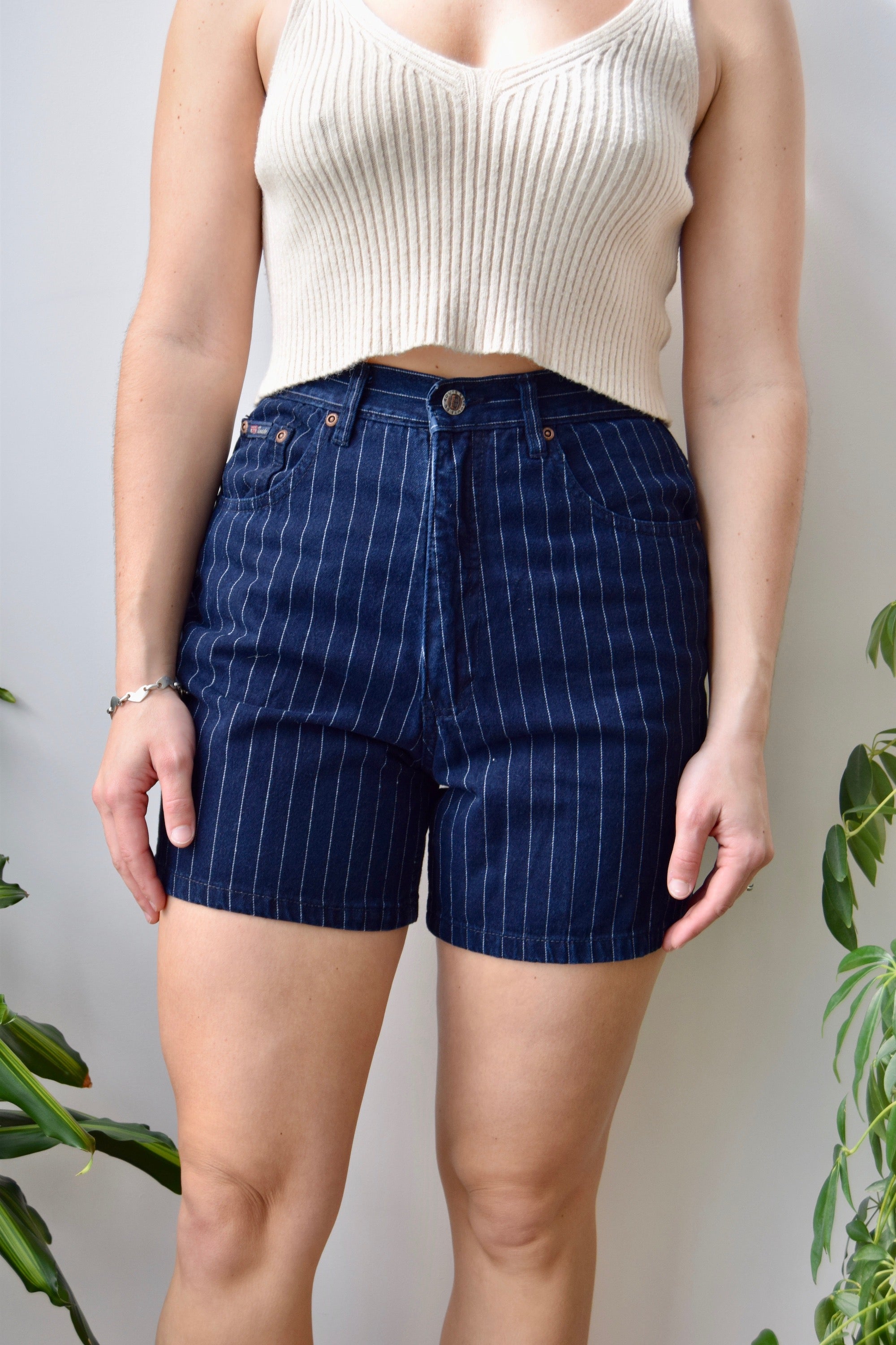 Pinstripe Denim Shorts