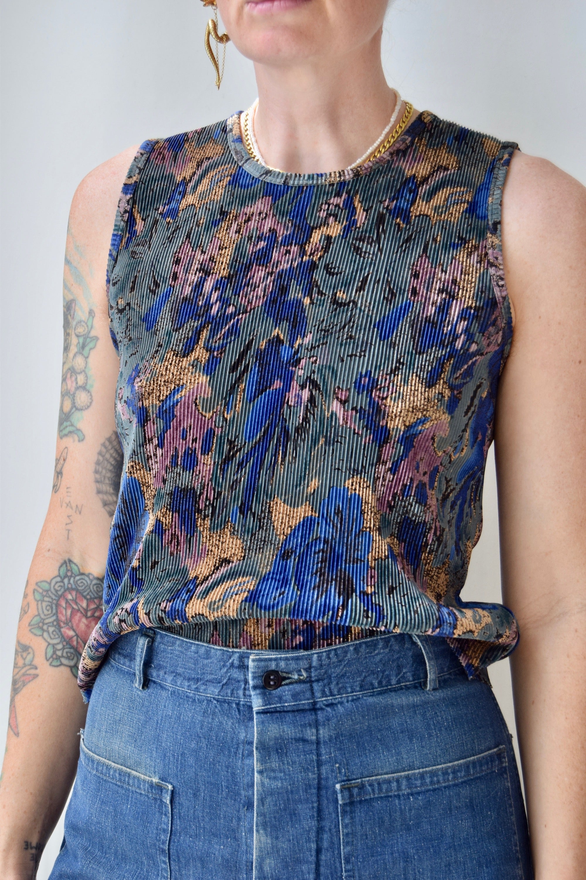 Pleated Abstract Floral Top