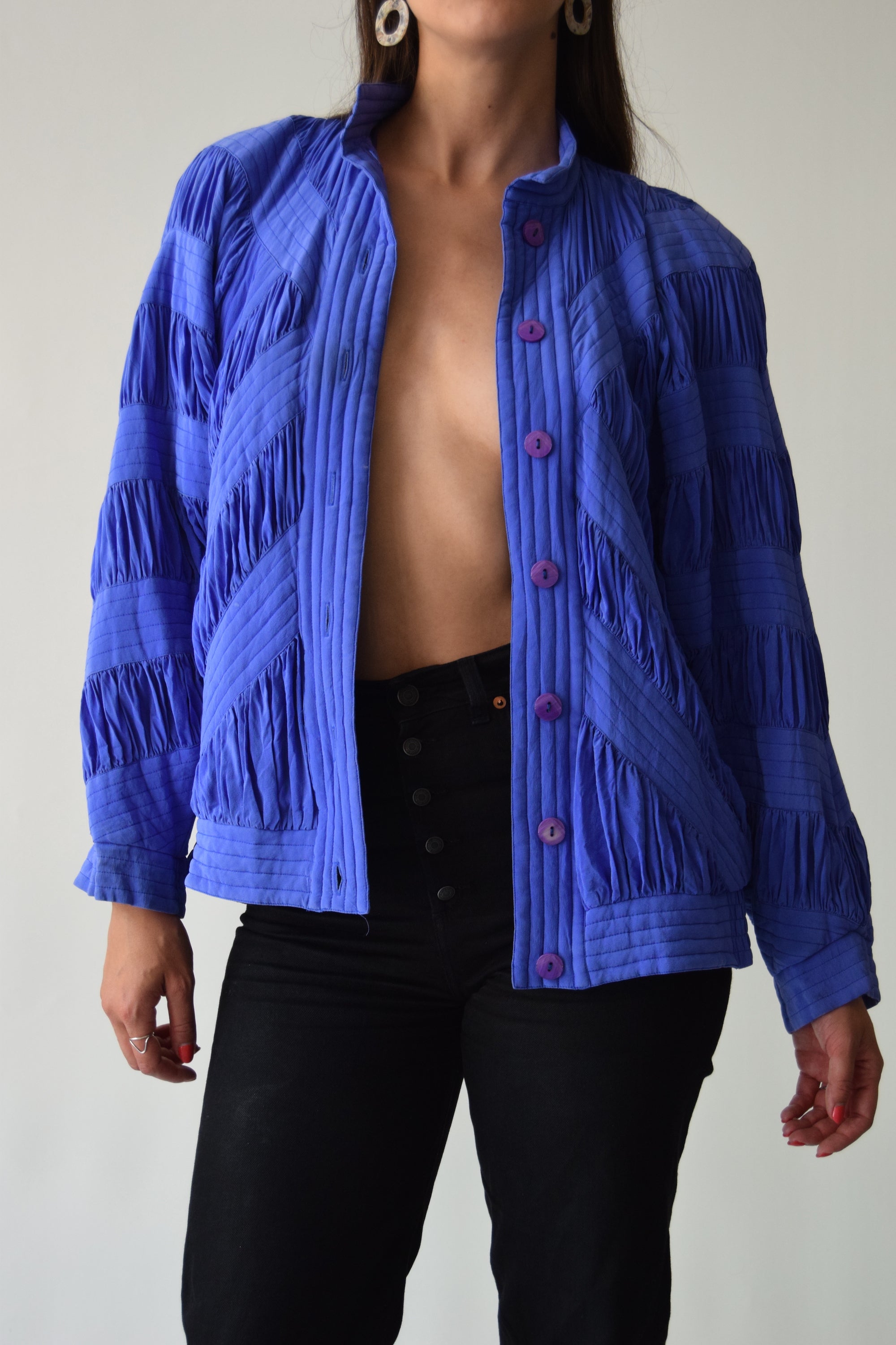 Ruched Electric Purple Bomber Jacket