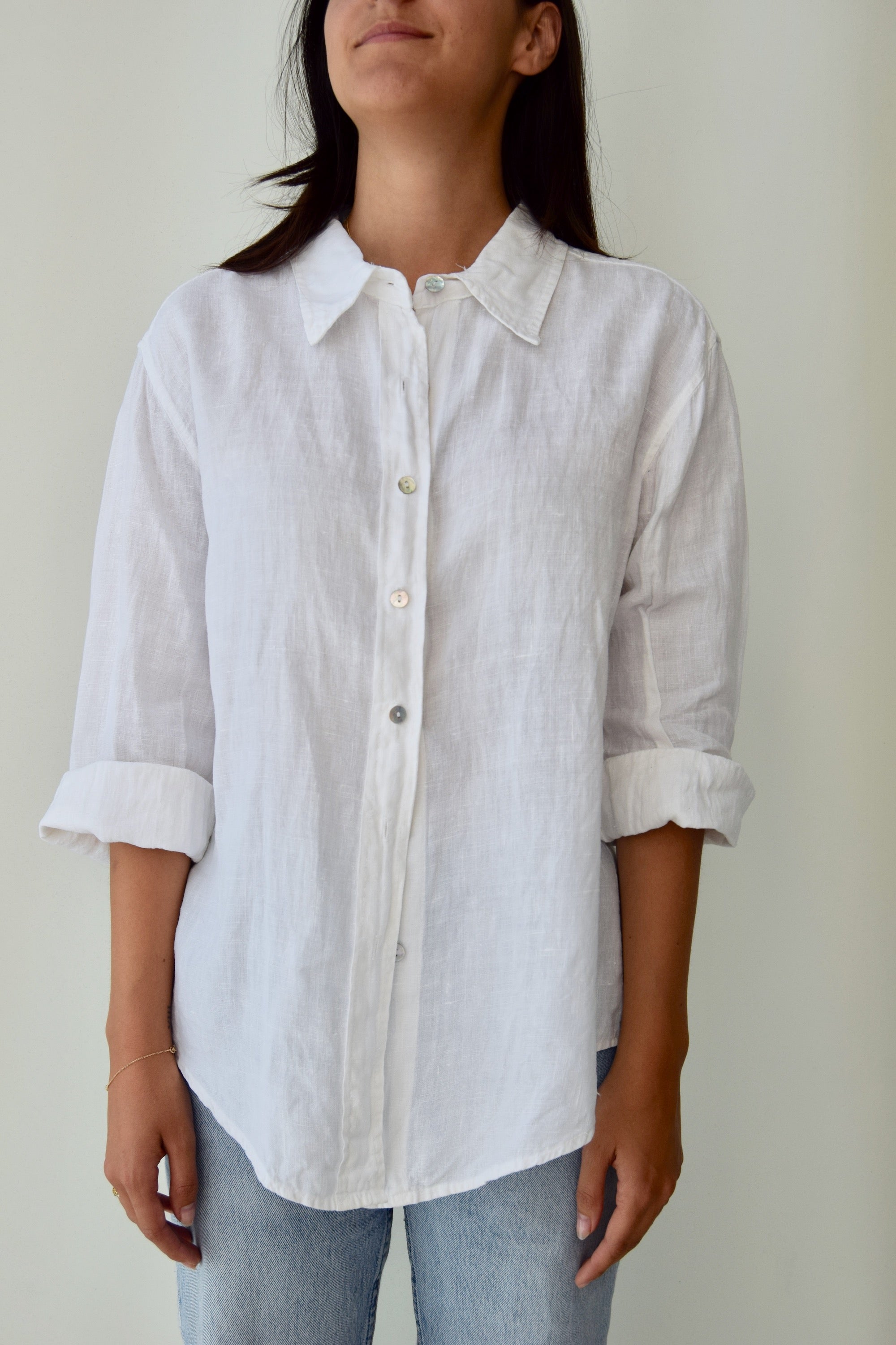 Shell Button Linen Blouse