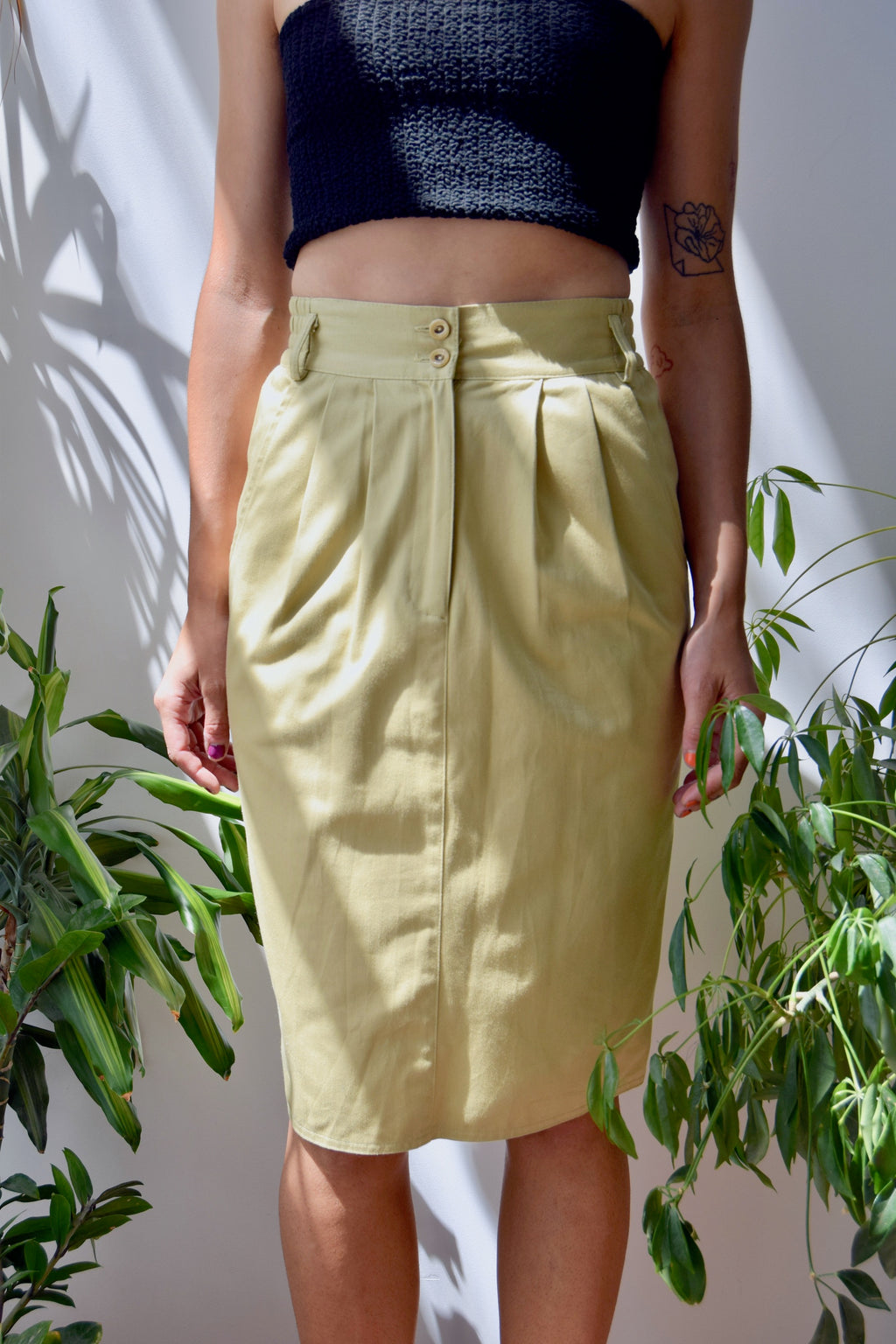 Khaki Cotton Pencil Skirt