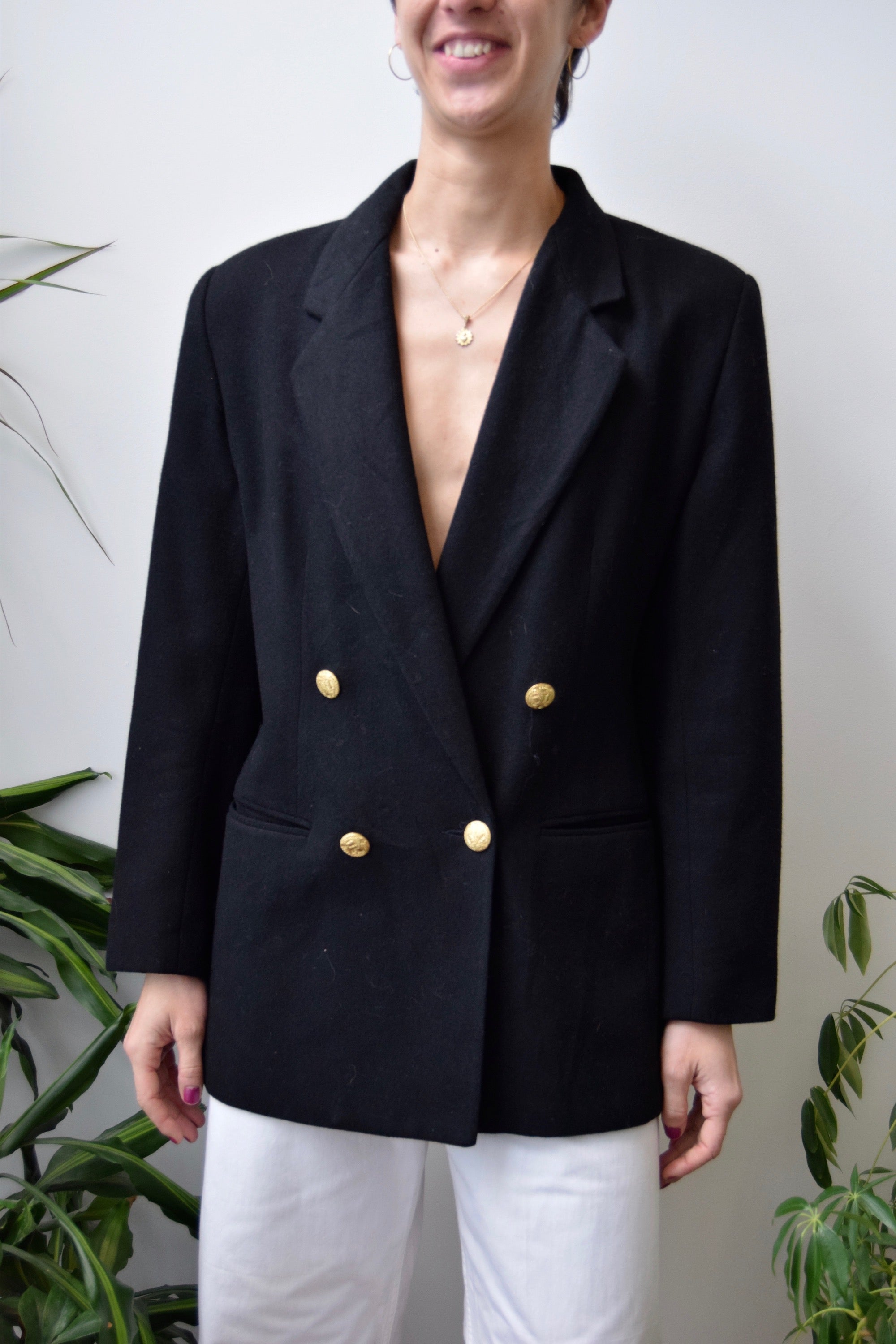 Black Wool Double Breasted Blazer