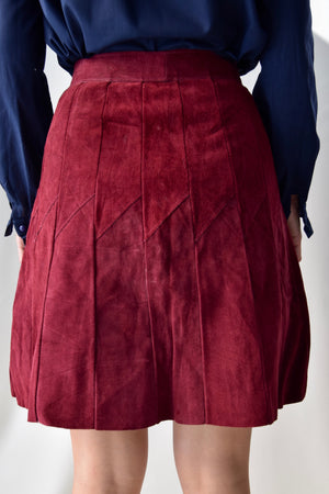 Seventies Plum Suede Snap Front Skirt