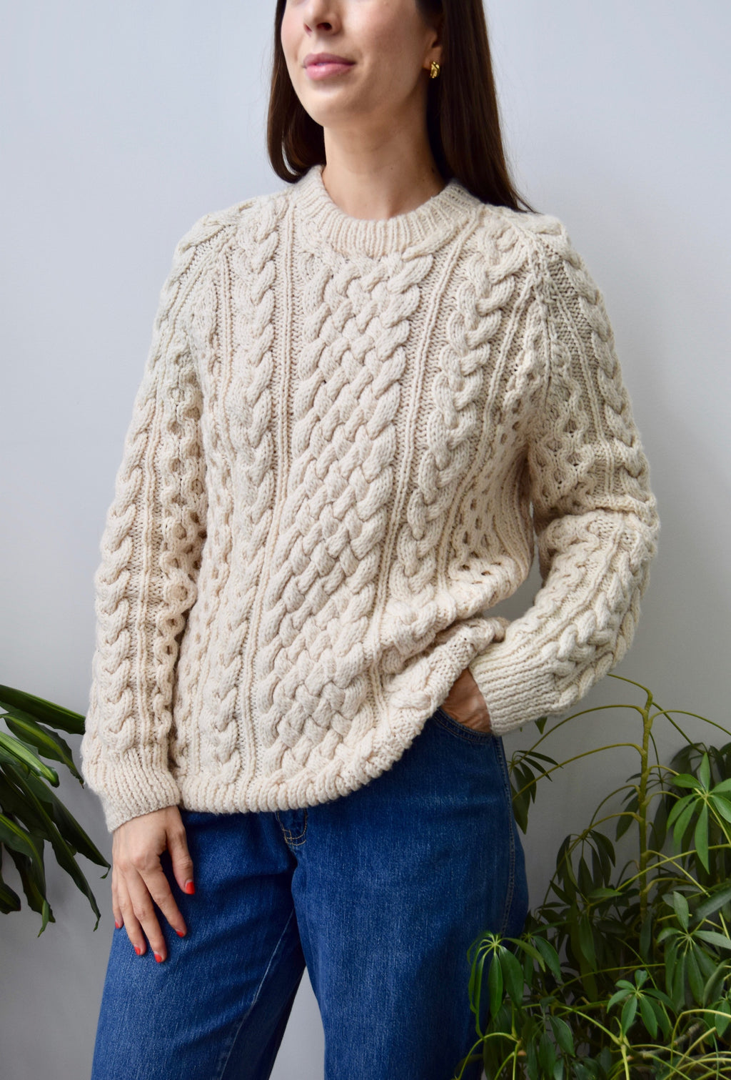 Cream Fisherman Knit Sweater