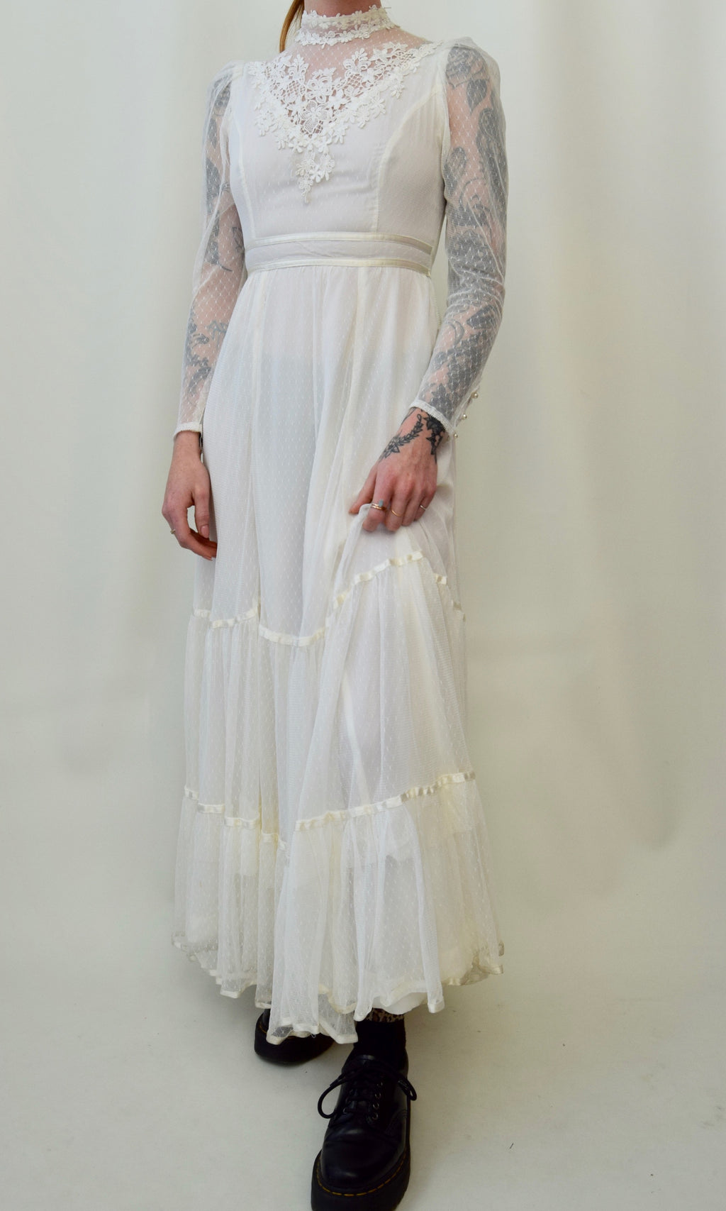 Vintage Gunne Sax Lace Ribbon Embellished Maxi Dress