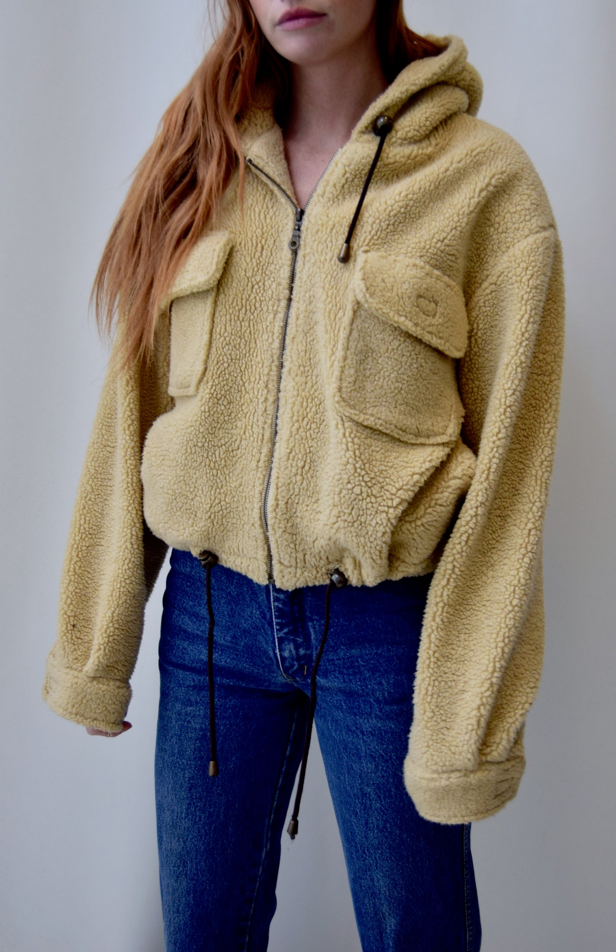 Vintage Teddy Bear Cropped Fleece Jacket