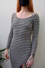 Nineties Ribbed Grey Striped Dress