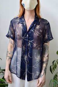 Floral Sheer Navy Silk Top