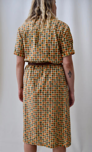 1960's Abstract Checkered House Dress