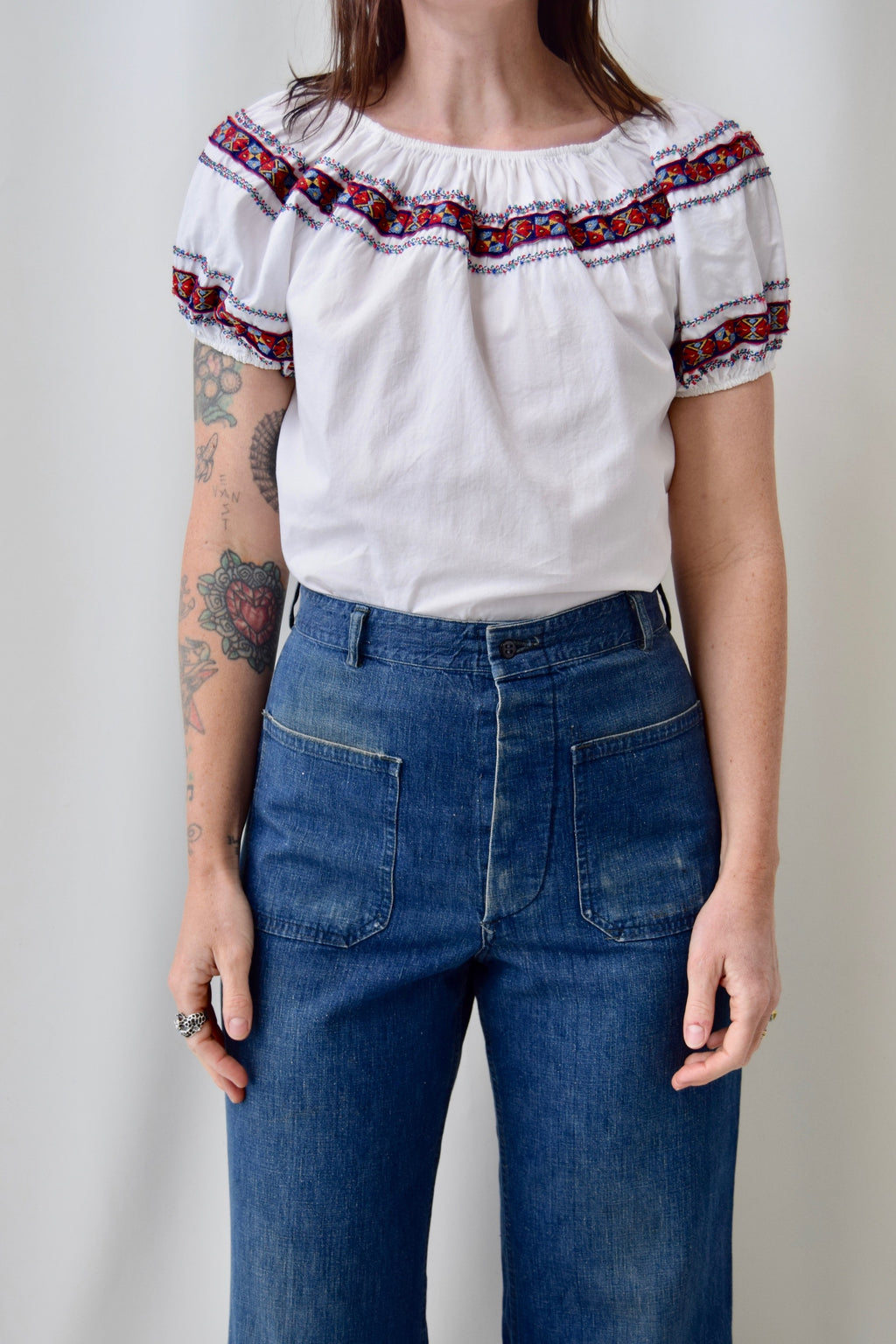 White Cotton Peasant Top