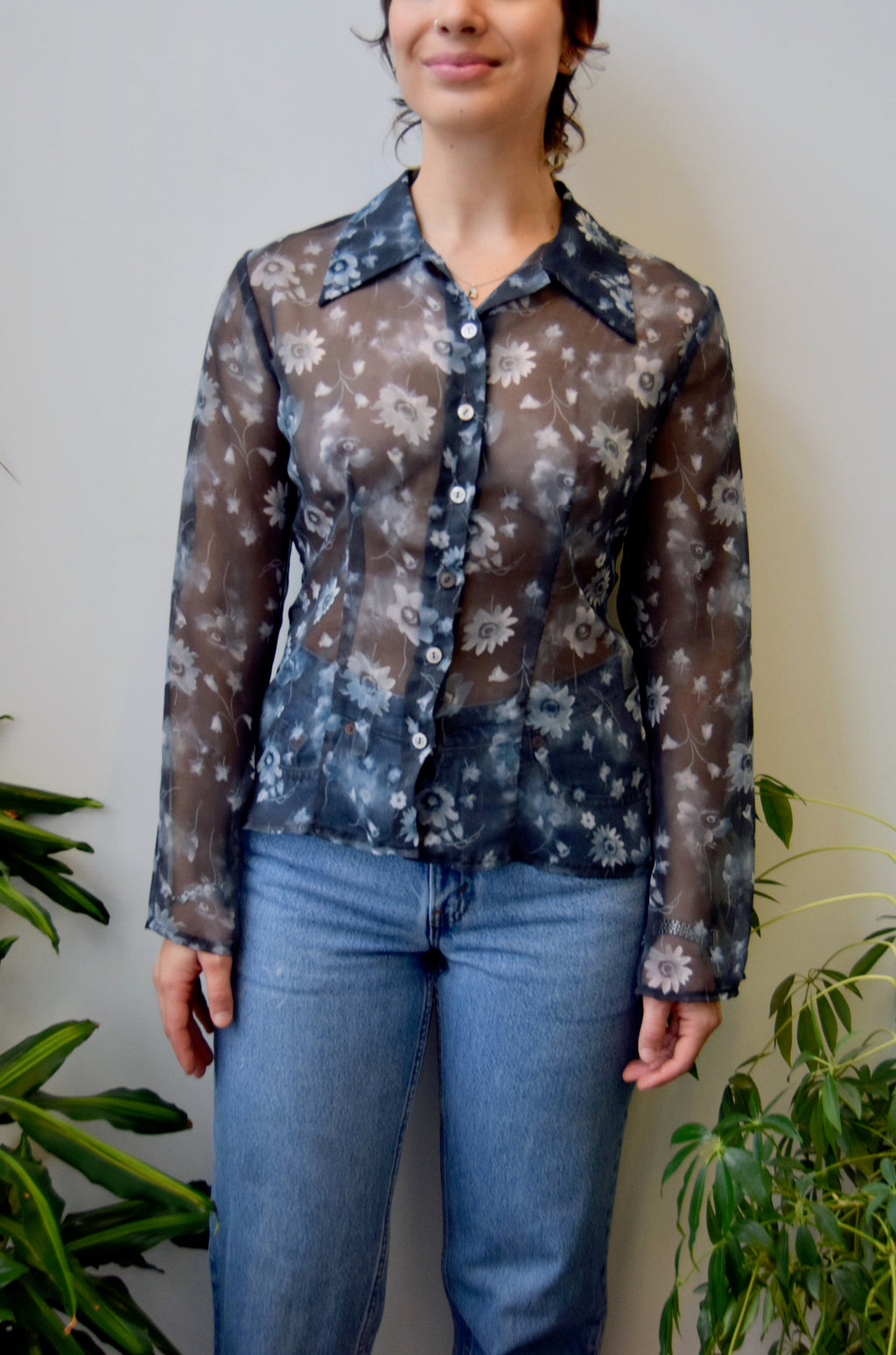 00's Sheer Floral Blouse