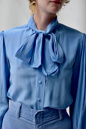 Silk Robins Egg Pussy Bow Blouse