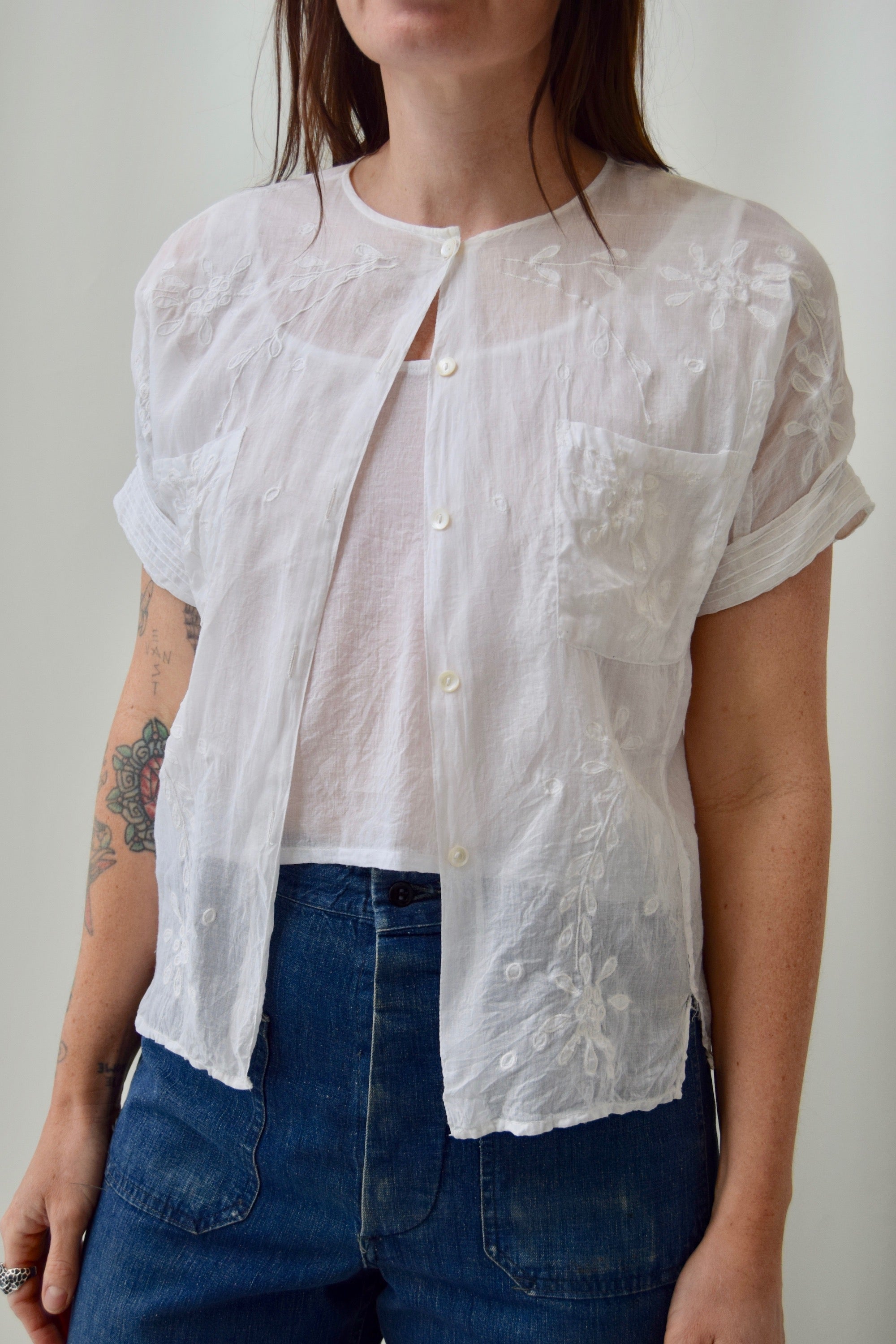 Indian Cotton "Regarde" Sheer Embroidered Blouse