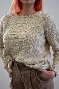 Ivory Silk and Linen Blend Cable Knit Sweater