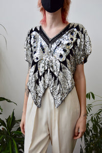 Silver Sequin Butterfly Top