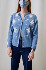 Vintage Powder Blue Beaded Cashmere Cardigan