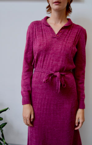 Seventies Magenta Sweater Dress