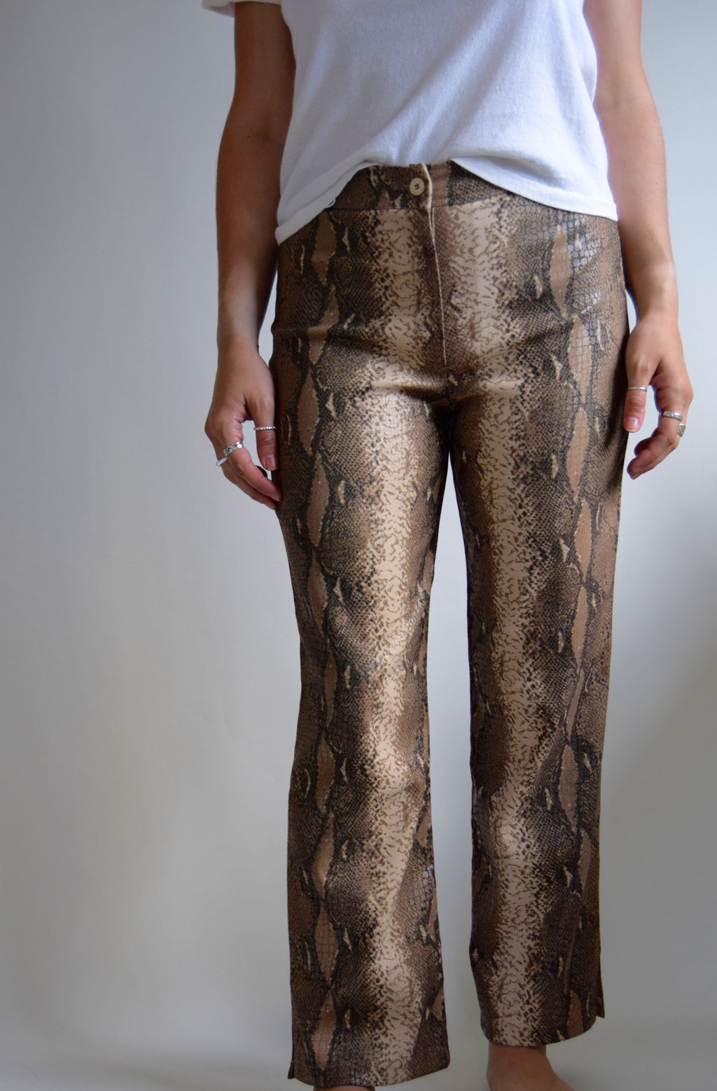 Vintage Cropped Snake Print Trousers