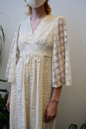 Seventies Floral Lace Bell Sleeve Dress