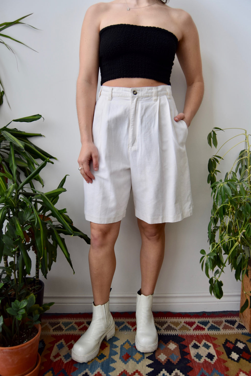 Cream Pleated Shorts
